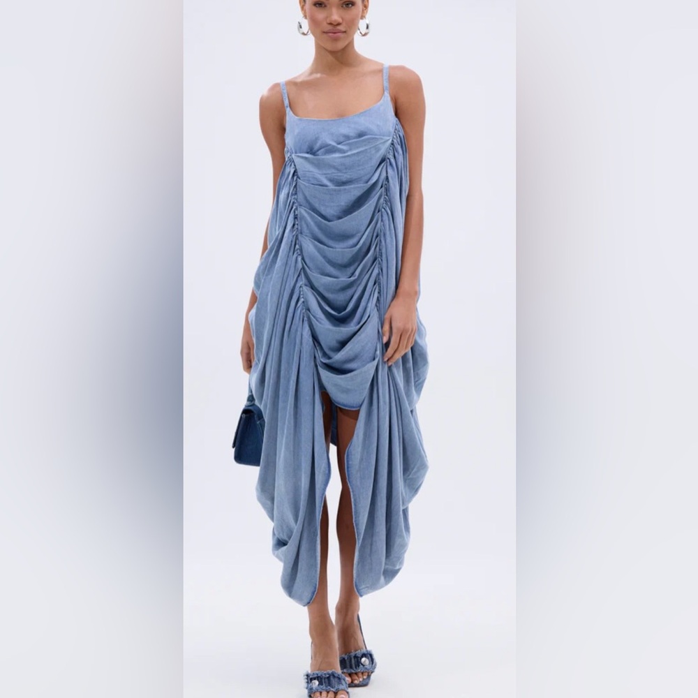 NWT AKIRA Elegant Blue ruched Draped midi Dress size S